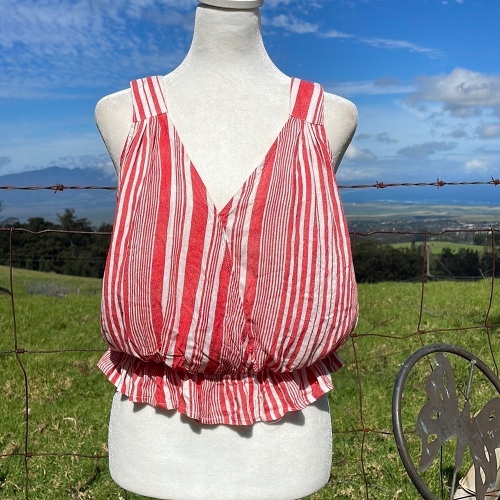 PrettyLittleThing Red and White Ruched Tank Top
